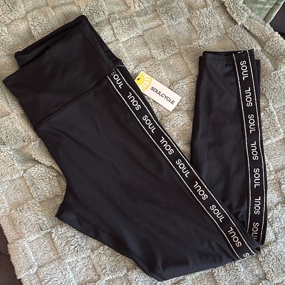 SoulCycle Women's Lurex Core Shine Logo Side Stripe Black‎ Leggings